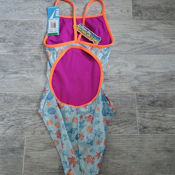 The Finals Women's Swimsuit 36/M One Piece Blue Sea Foil Flutterback Swim NWT - Picture 3 of 10